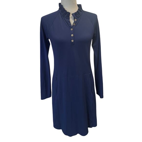 Lilly Pulitzer Luxletic Long Sleeve Ruffle-Neck Active Blue Dress – Size Small - Picture 2 of 6
